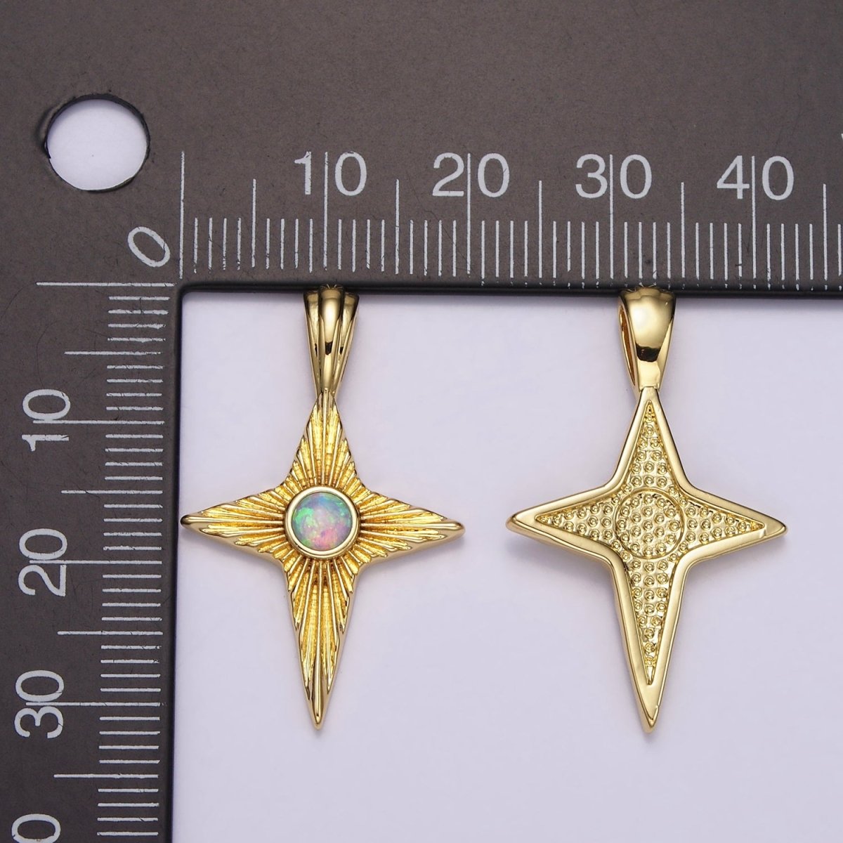 14K Gold plated White, Blue Opal Sunburst Celestial Star Pendant | AH103 AH104 - DLUXCA