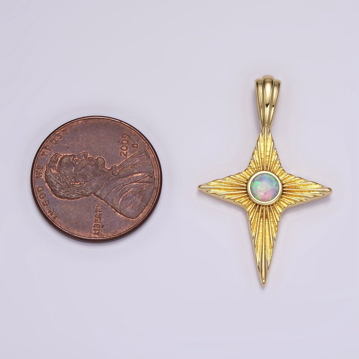 14K Gold plated White, Blue Opal Sunburst Celestial Star Pendant | AH103 AH104 - DLUXCA