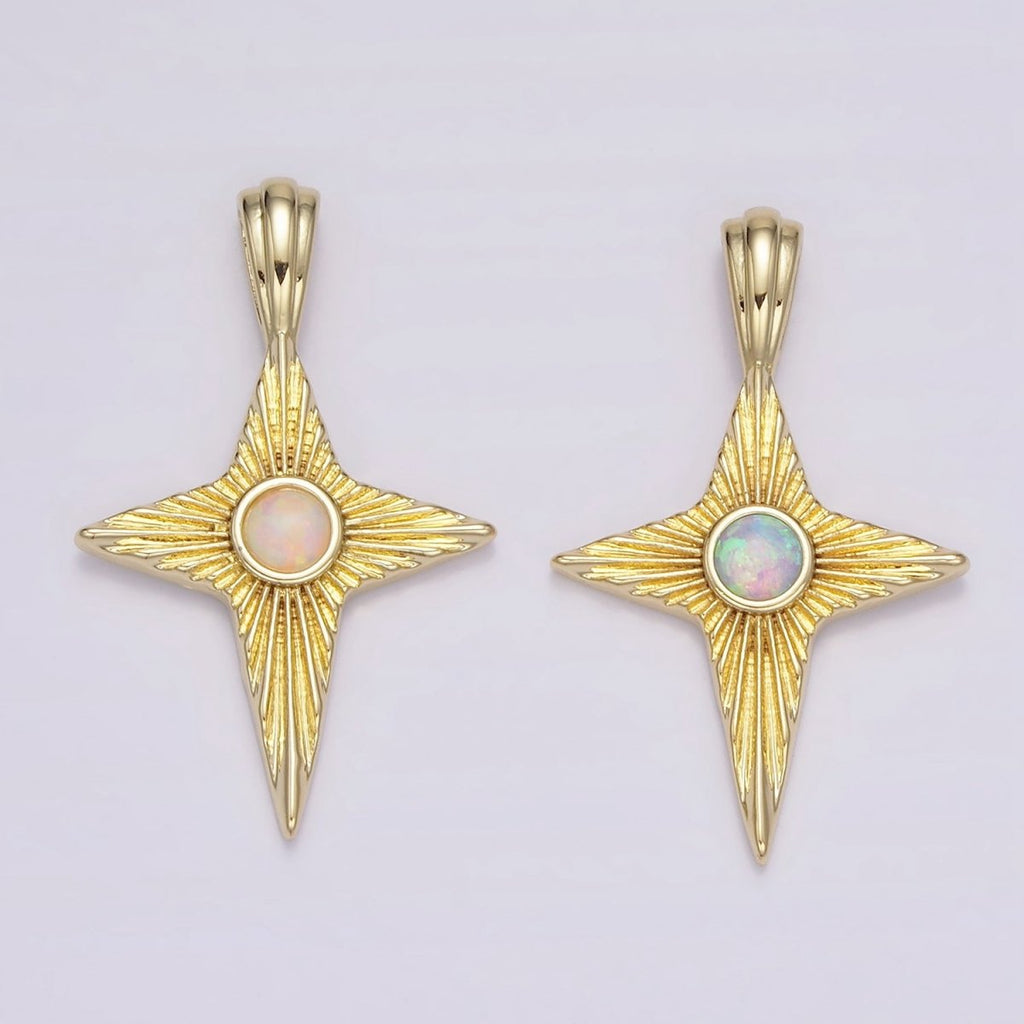 14K Gold plated White, Blue Opal Sunburst Celestial Star Pendant | AH103 AH104 - DLUXCA