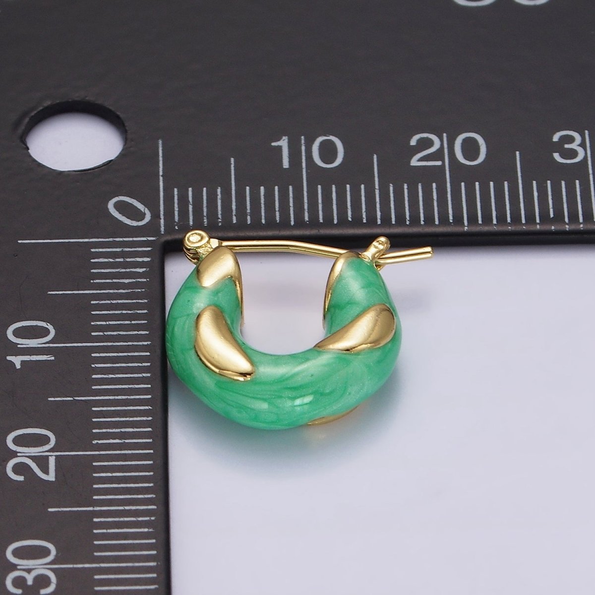 14K Gold plated White, Blue, Purple, Pink, Green Enamel Curved Line Chubby Latch Hoop Earrings | V-234 - V-237