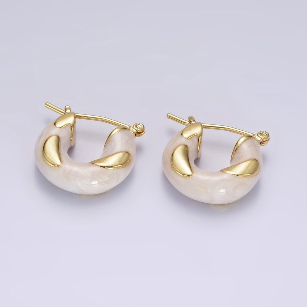 14K Gold plated White, Blue, Purple, Pink, Green Enamel Curved Line Chubby Latch Hoop Earrings | V-234 - V-237