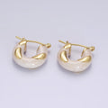 14K Gold plated White, Blue, Purple, Pink, Green Enamel Curved Line Chubby Latch Hoop Earrings | V-234 - V-237