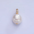 14K Gold plated White Freshwater Pearl Micro Paved CZ Bail Pendant | P1716