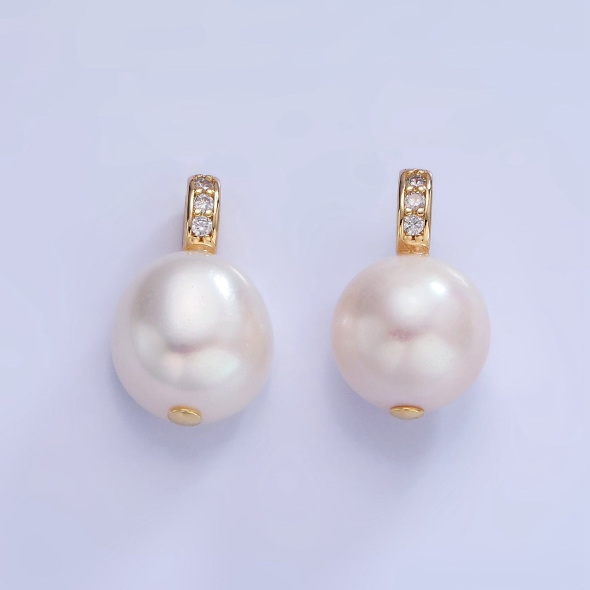 14K Gold plated White Freshwater Pearl Micro Paved CZ Bail Pendant | P1716