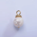 14K Gold plated White Freshwater Pearl Micro Paved CZ Drop Bail Pendant | P1710 - DLUXCA