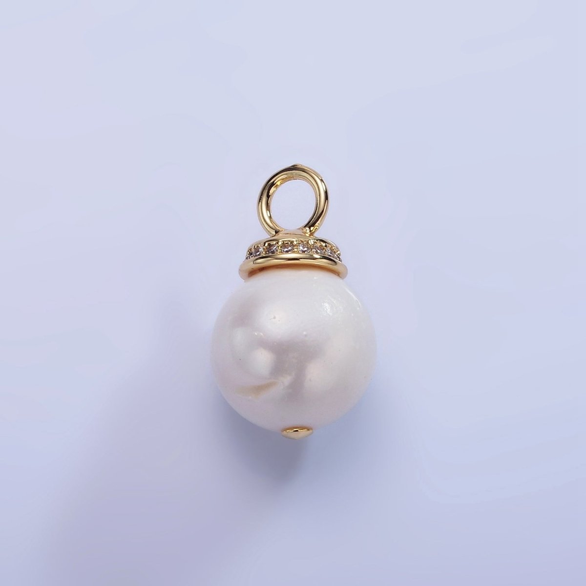 14K Gold plated White Freshwater Pearl Micro Paved CZ Drop Bail Pendant | P1710 - DLUXCA