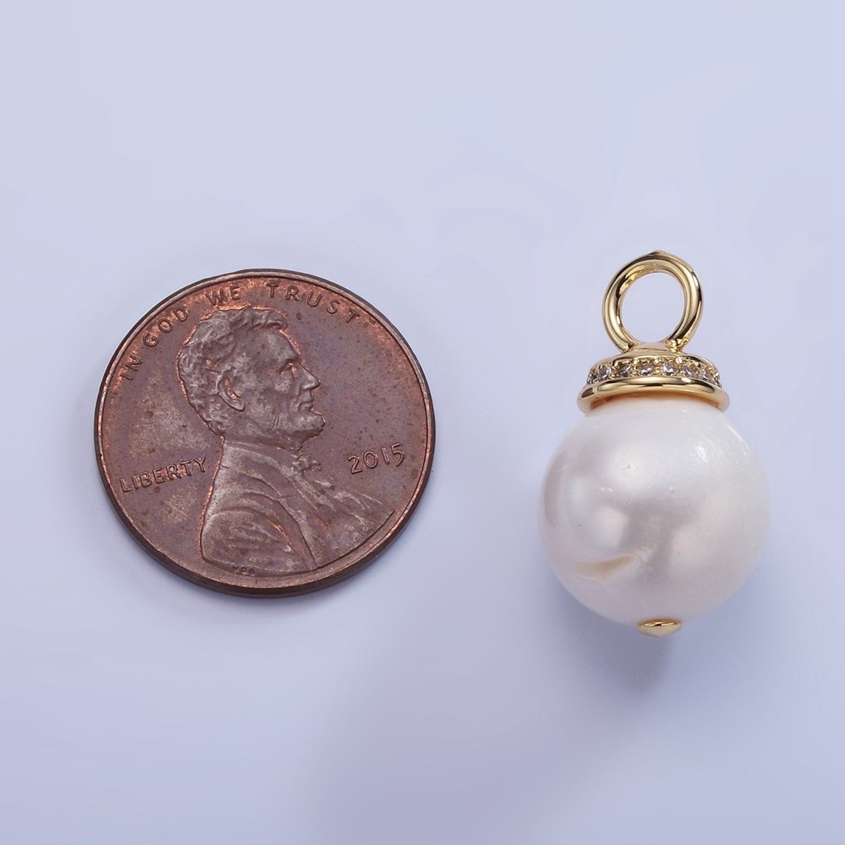 14K Gold plated White Freshwater Pearl Micro Paved CZ Drop Bail Pendant | P1710 - DLUXCA