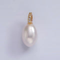 14K Gold plated White Freshwater Pearl Oval Micro Paved CZ Bail Drop Pendant | P1657 - DLUXCA