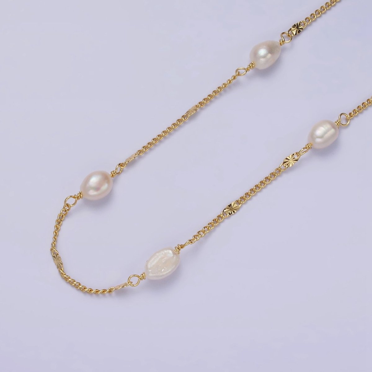 14K Gold plated White Freshwater Pearl Sunburst Curb Unfinished Jewelry Making Chain | ROLL-1412 Clearance Pricing - DLUXCA