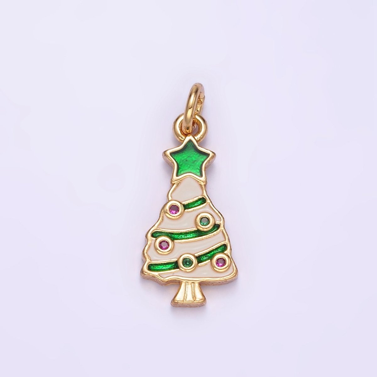 14K Gold plated White Green Christmas Tree Plant Mini Charm | D516 - DLUXCA