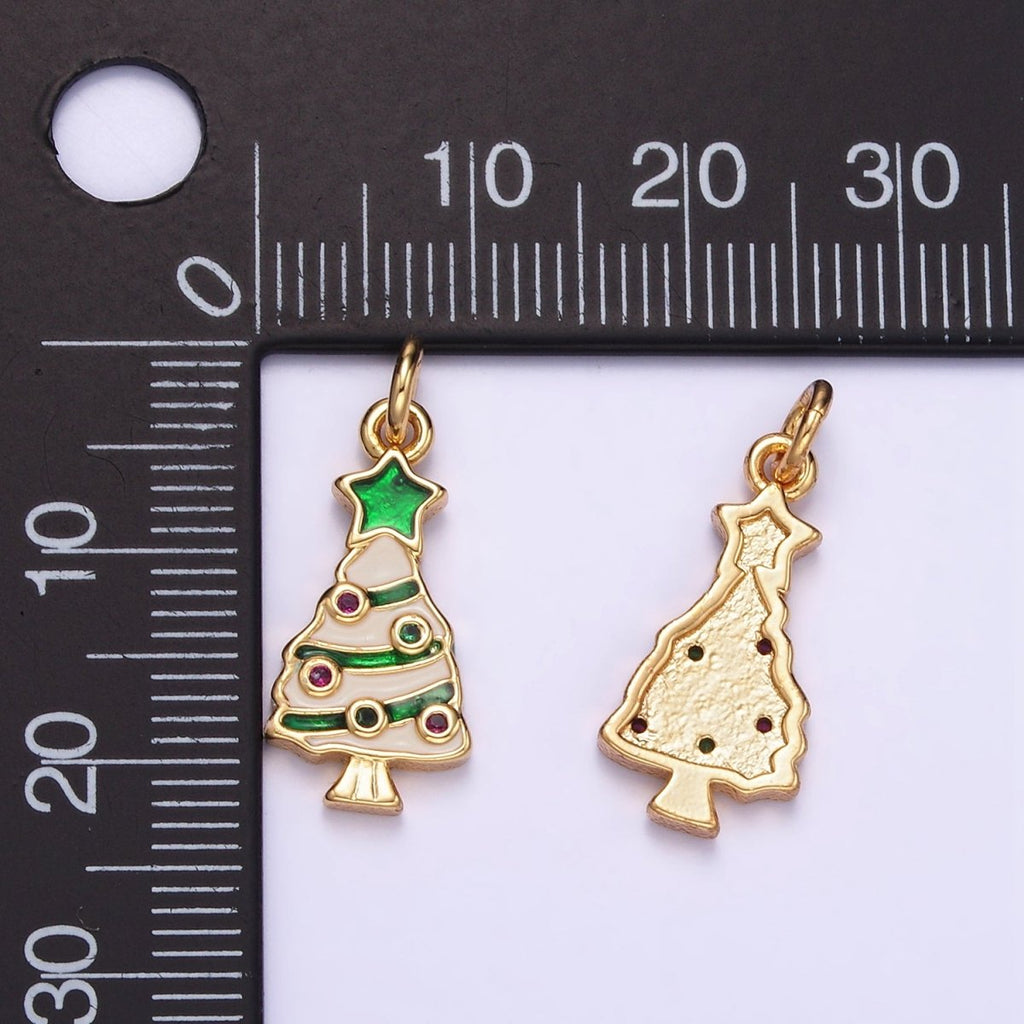 14K Gold plated White Green Christmas Tree Plant Mini Charm | D516 - DLUXCA