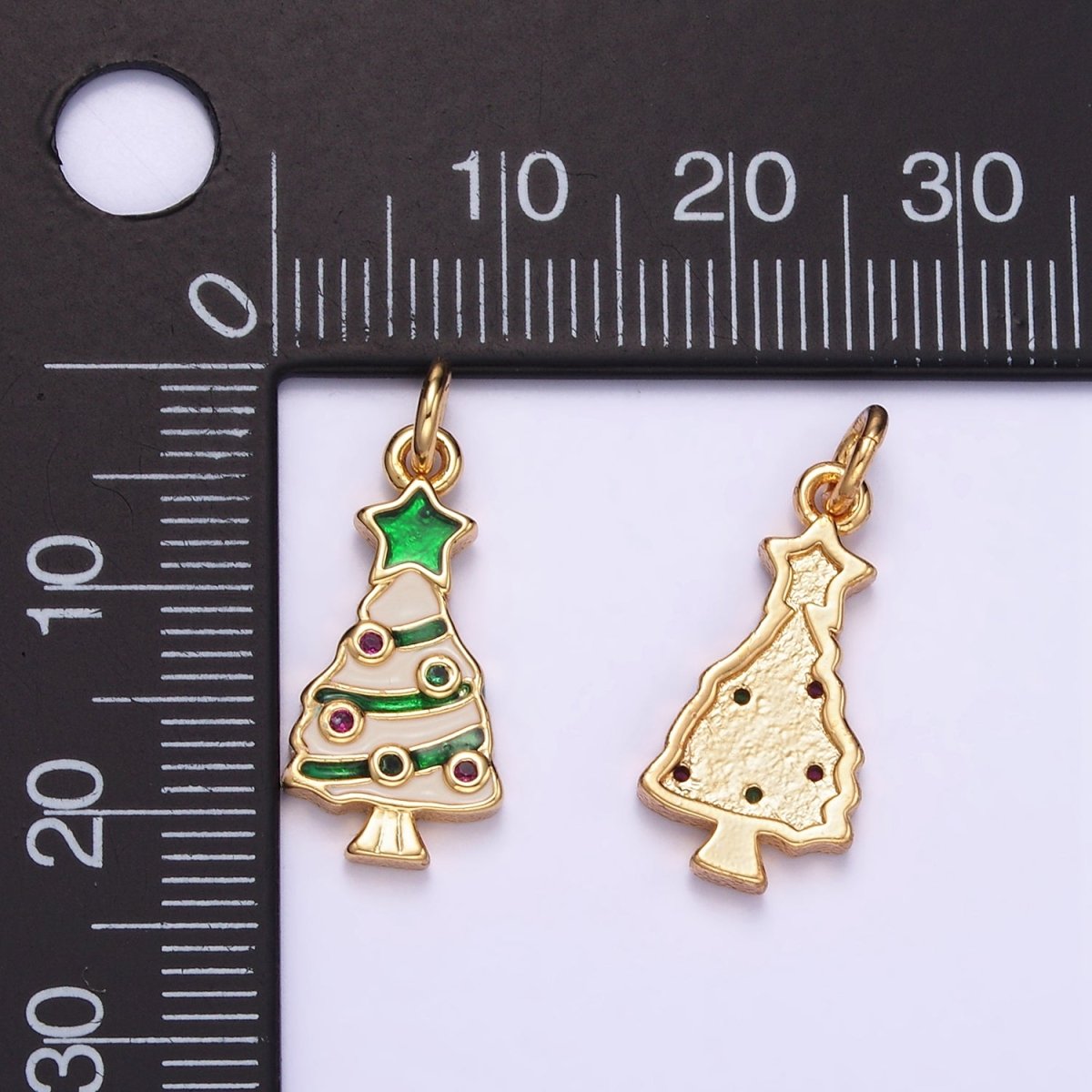 14K Gold plated White Green Christmas Tree Plant Mini Charm | D516 - DLUXCA