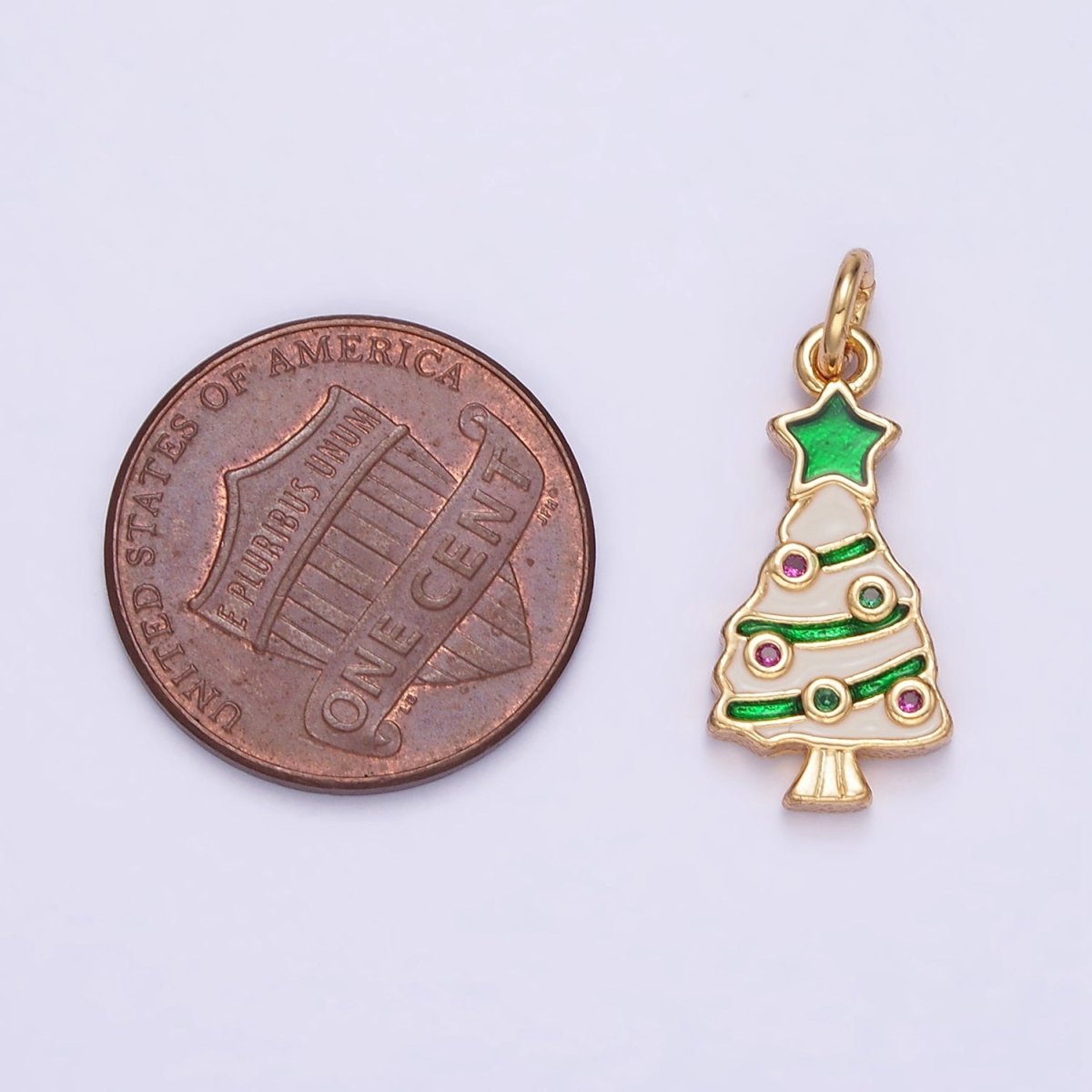 14K Gold plated White Green Christmas Tree Plant Mini Charm | D516 - DLUXCA