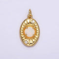14K Gold plated White Opal Lined Celestial Sun CZ Oval Charm | N992 - DLUXCA