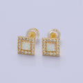 14K Gold plated White Opal Micro Paved CZ Square Stud Earrings | Y-090 - DLUXCA