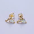 14K Gold plated White Opal Teardrop Micro Paved CZ Mini Stud Earrings | Y-089 - DLUXCA