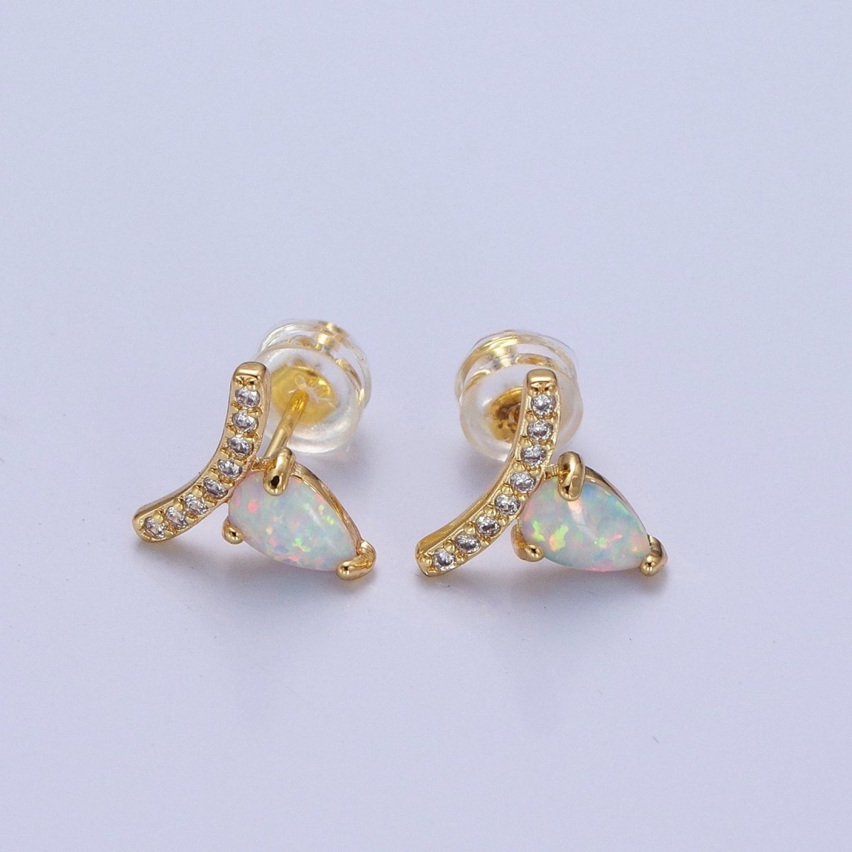 14K Gold plated White Opal Teardrop Micro Paved CZ Mini Stud Earrings | Y-089 - DLUXCA