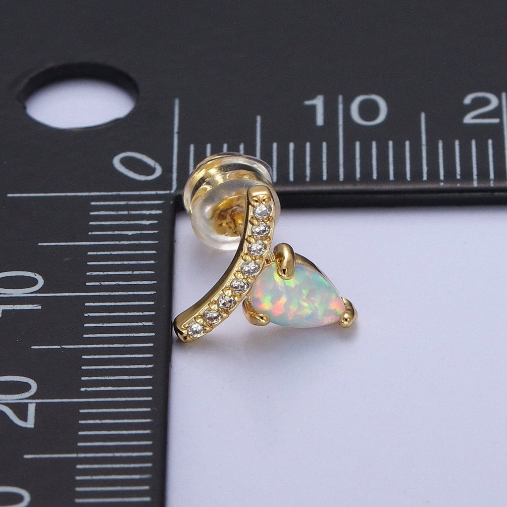 14K Gold plated White Opal Teardrop Micro Paved CZ Mini Stud Earrings | Y-089 - DLUXCA