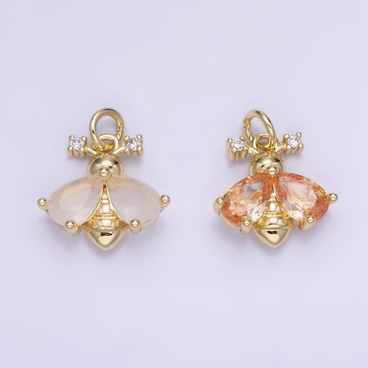 14K Gold plated White, Orange CZ Bumble Queen Bee Insect Animal Charm | AG730