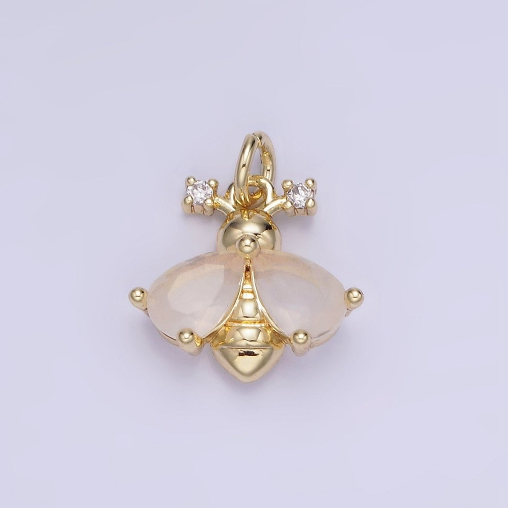 14K Gold plated White, Orange CZ Bumble Queen Bee Insect Animal Charm | AG730