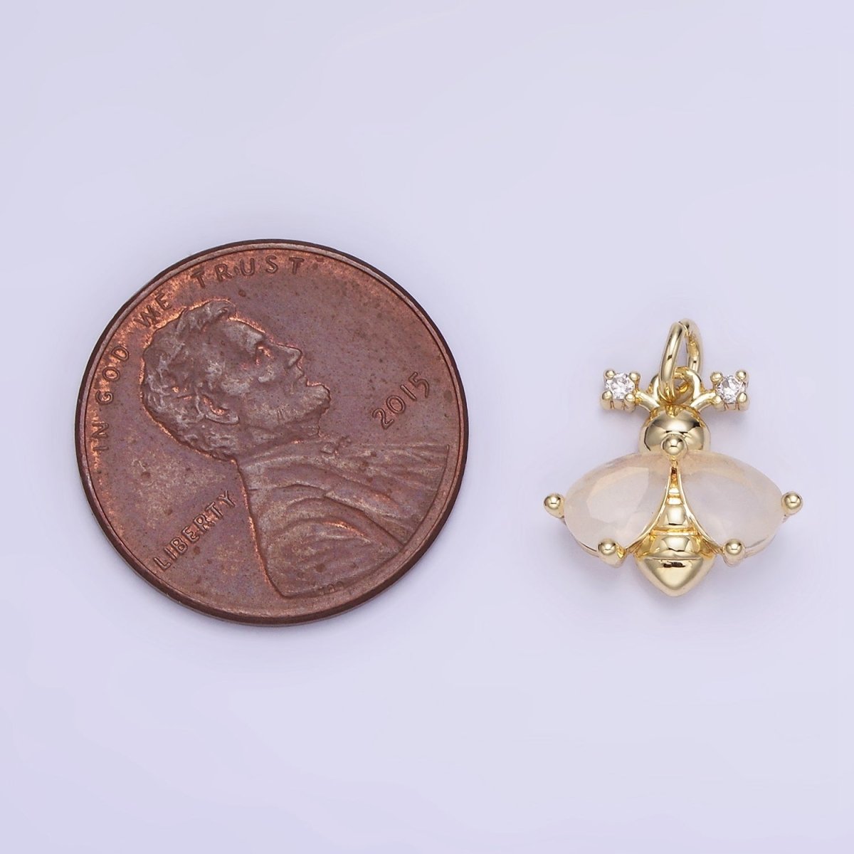 14K Gold plated White, Orange CZ Bumble Queen Bee Insect Animal Charm | AG730