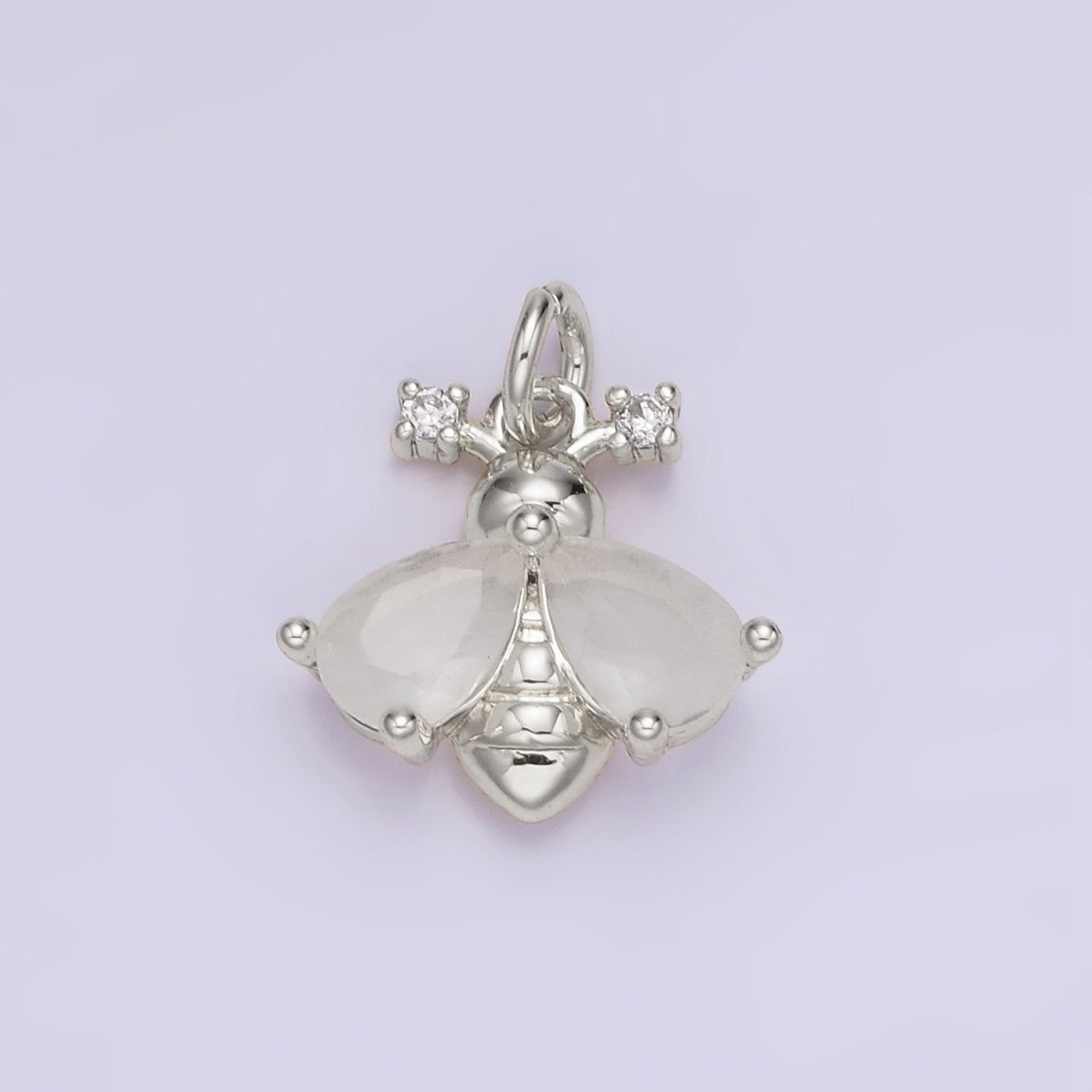 14K Gold plated White, Orange CZ Bumble Queen Bee Insect Animal Charm | AG730