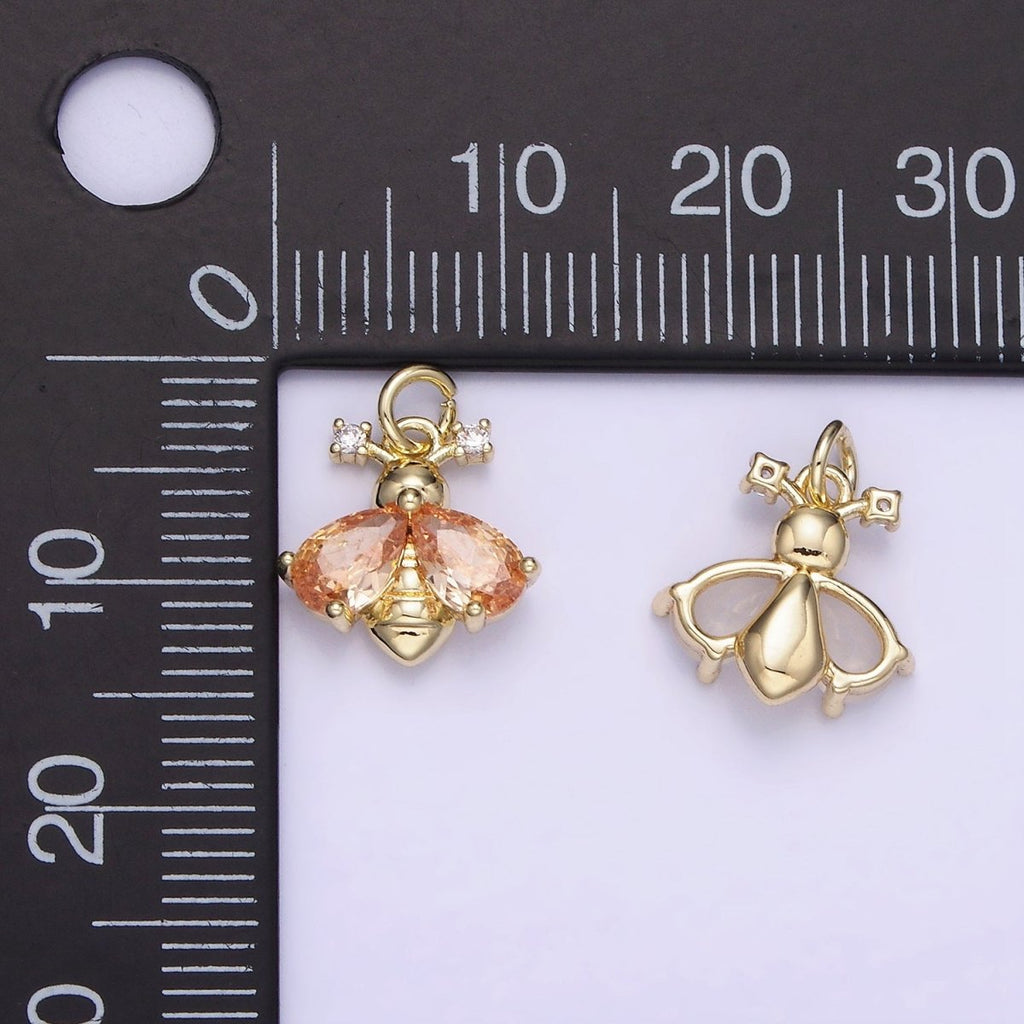 14K Gold plated White, Orange CZ Bumble Queen Bee Insect Animal Charm | AG730
