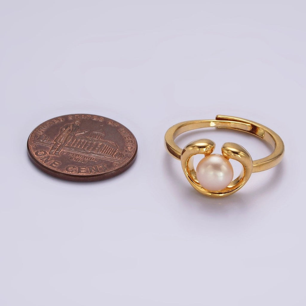 14K Gold plated White, Pink Peal Open Outline Adjustable Ring in Silver & Gold | O672 - O675