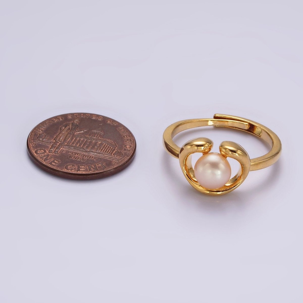 14K Gold plated White, Pink Peal Open Outline Adjustable Ring in Silver & Gold | O672 - O675
