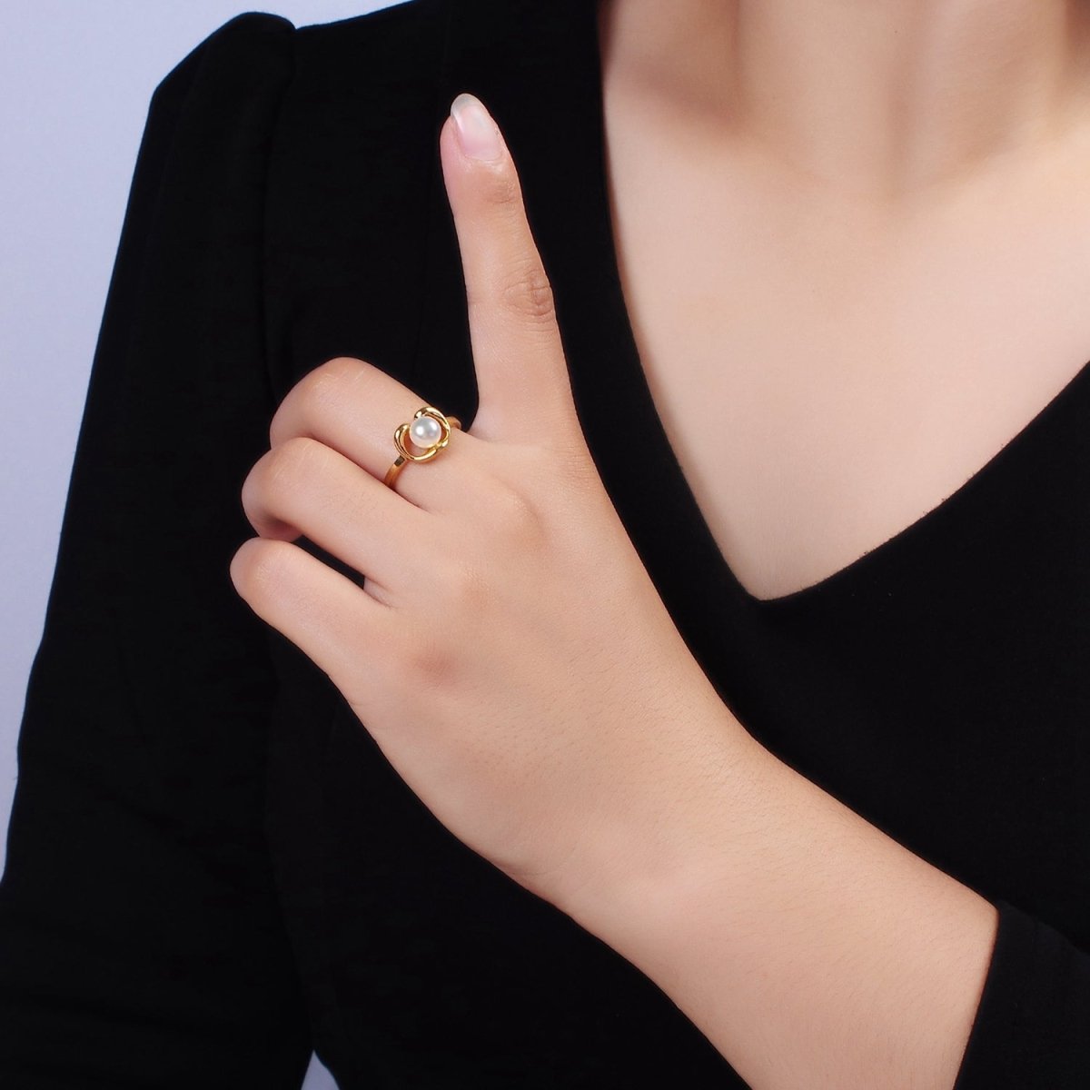 14K Gold plated White, Pink Peal Open Outline Adjustable Ring in Silver & Gold | O672 - O675