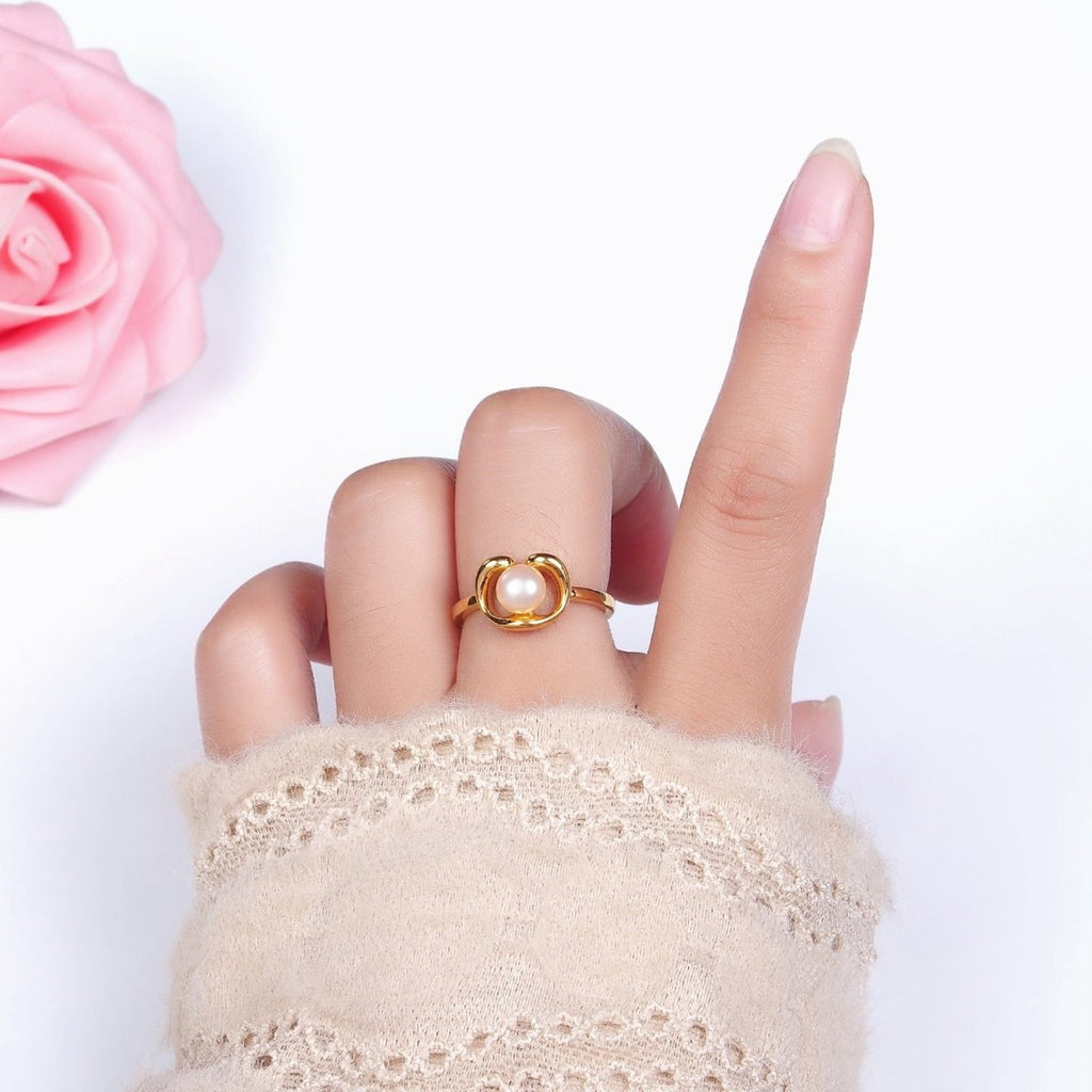 14K Gold plated White, Pink Peal Open Outline Adjustable Ring in Silver & Gold | O672 - O675
