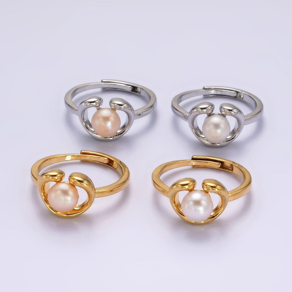 14K Gold plated White, Pink Peal Open Outline Adjustable Ring in Silver & Gold | O672 - O675