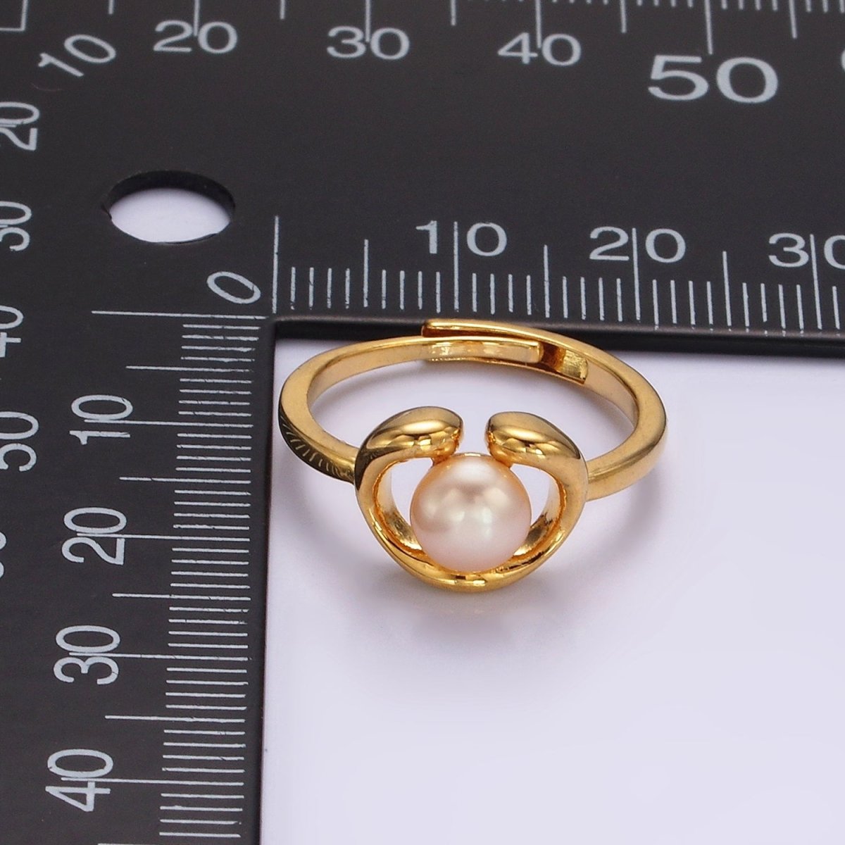 14K Gold plated White, Pink Peal Open Outline Adjustable Ring in Silver & Gold | O672 - O675