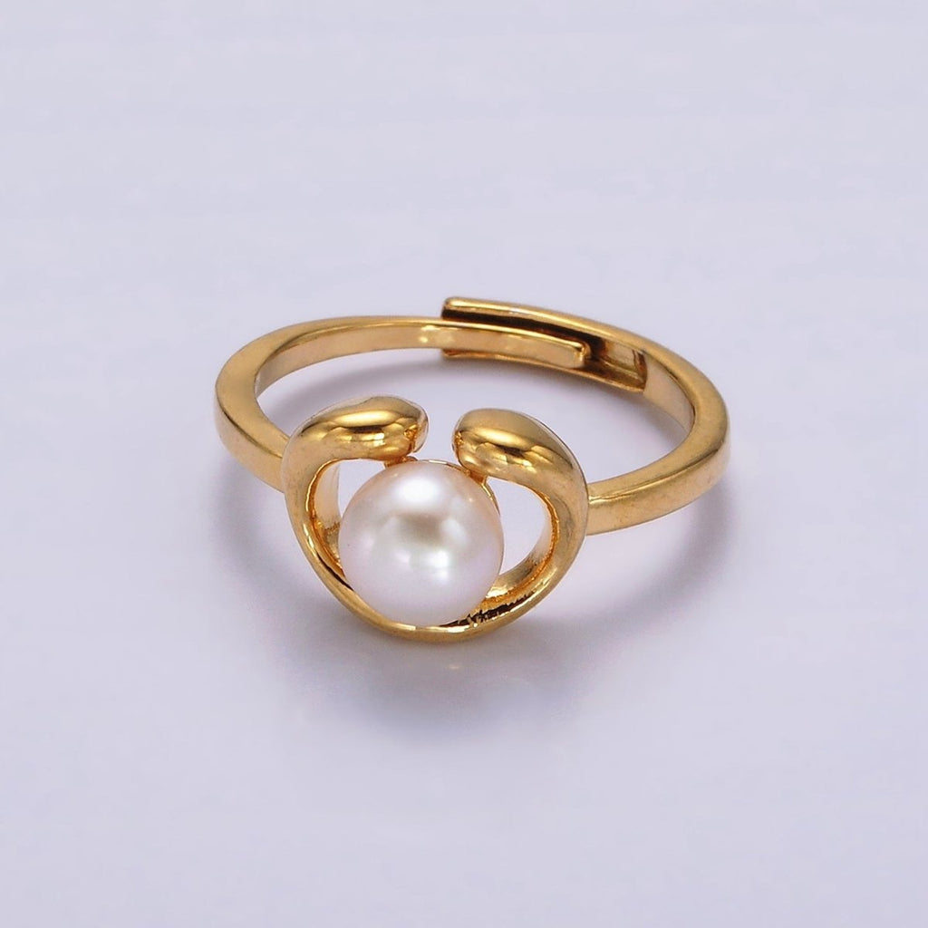14K Gold plated White, Pink Peal Open Outline Adjustable Ring in Silver & Gold | O672 - O675
