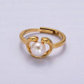 14K Gold plated White, Pink Peal Open Outline Adjustable Ring in Silver & Gold | O672 - O675