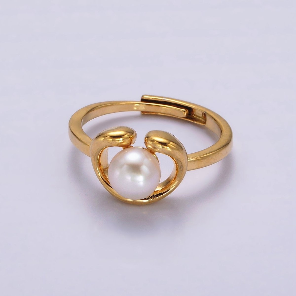 14K Gold plated White, Pink Peal Open Outline Adjustable Ring in Silver & Gold | O672 - O675