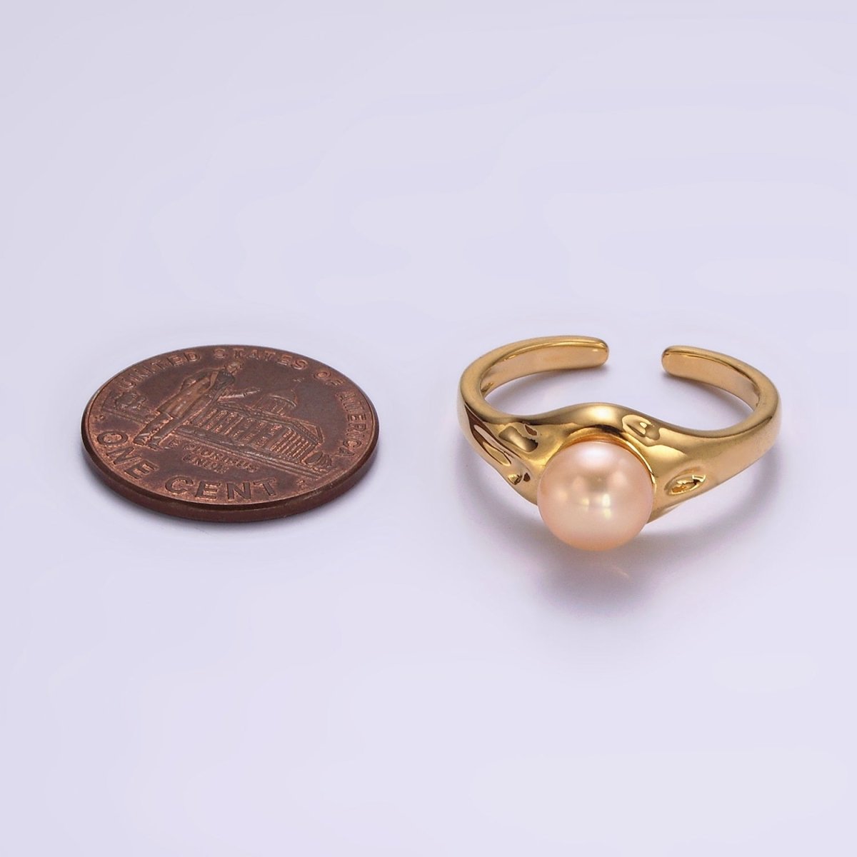 14K Gold plated White, Pink Pearl Dented Signet Ring in Gold & Silver | O660 - O663