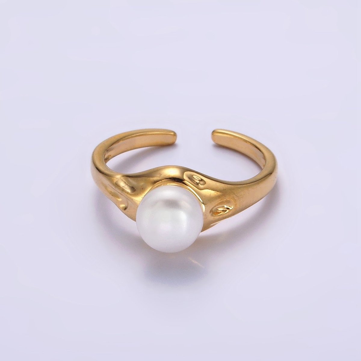 14K Gold plated White, Pink Pearl Dented Signet Ring in Gold & Silver | O660 - O663