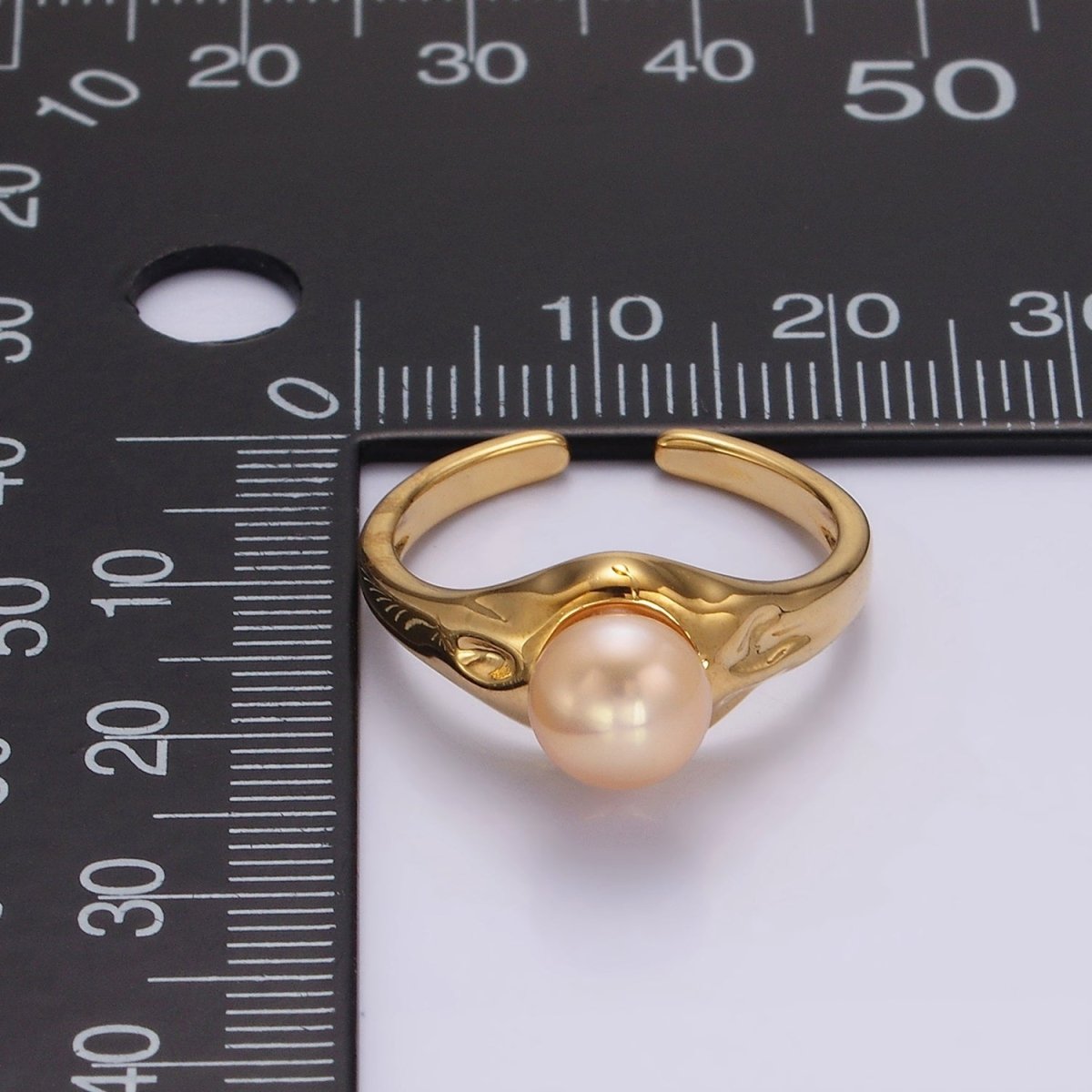14K Gold plated White, Pink Pearl Dented Signet Ring in Gold & Silver | O660 - O663