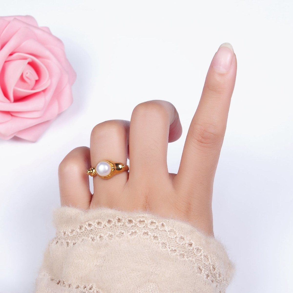 14K Gold plated White, Pink Pearl Dotted Bubble Molten Band Ring in Silver & Gold | O684 - O687