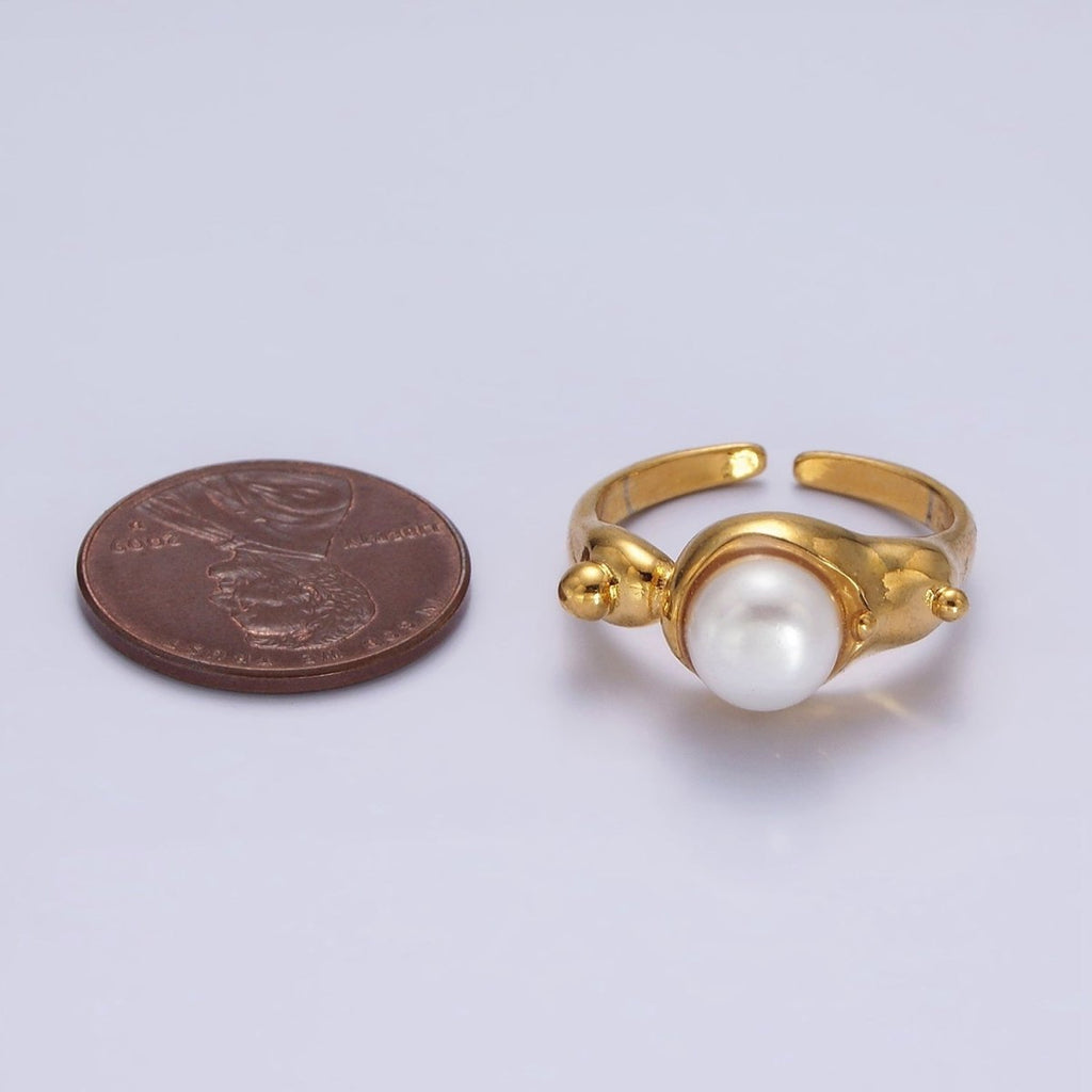 14K Gold plated White, Pink Pearl Dotted Bubble Molten Band Ring in Silver & Gold | O684 - O687