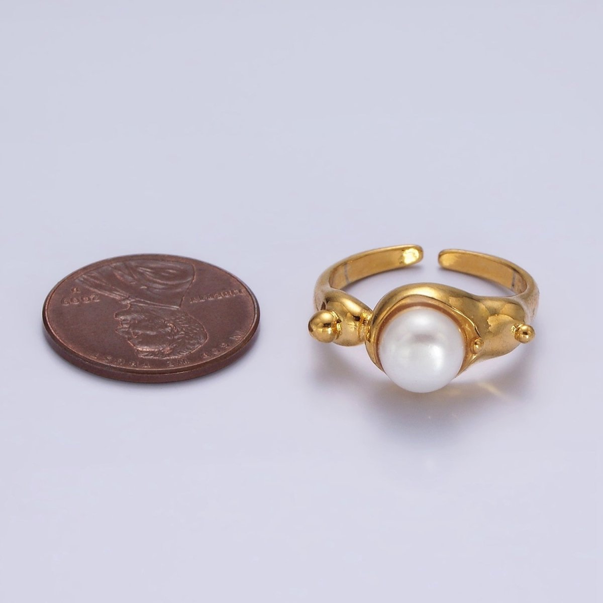 14K Gold plated White, Pink Pearl Dotted Bubble Molten Band Ring in Silver & Gold | O684 - O687