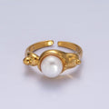 14K Gold plated White, Pink Pearl Dotted Bubble Molten Band Ring in Silver & Gold | O684 - O687