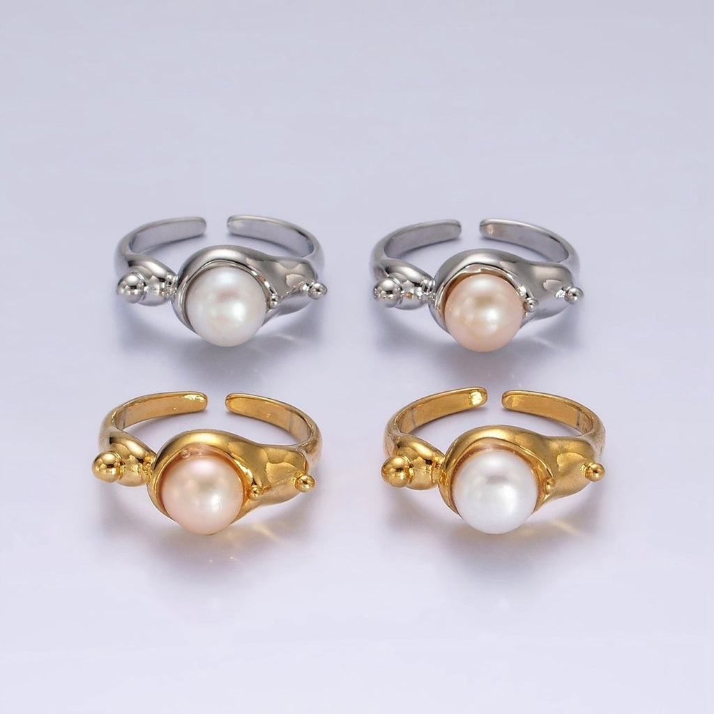 14K Gold plated White, Pink Pearl Dotted Bubble Molten Band Ring in Silver & Gold | O684 - O687