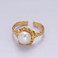 14K Gold plated White, Pink Pearl Molten Hammered Ring in Gold 7 Silver | O1876 - O1879
