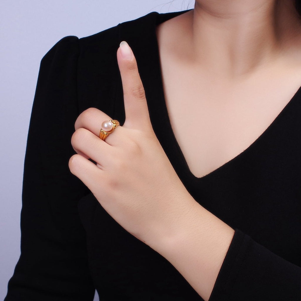 14K Gold plated White, Pink Pearl Multiple Band Ring in Gold & Silver | O1868 - O1871
