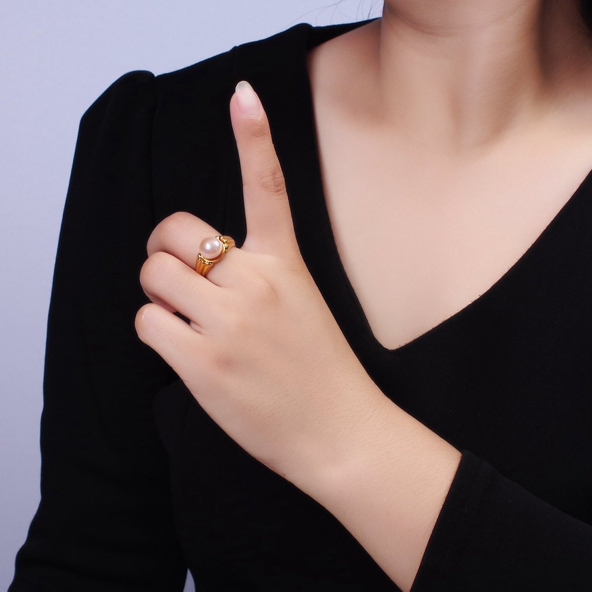 14K Gold plated White, Pink Pearl Multiple Band Ring in Gold & Silver | O1868 - O1871