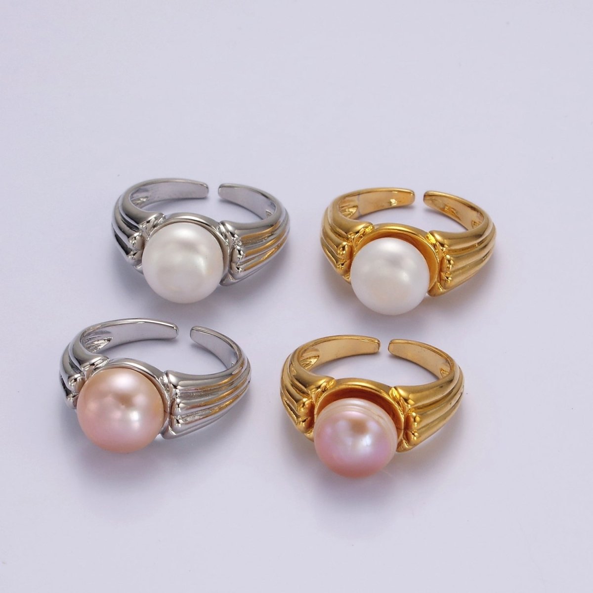 14K Gold plated White, Pink Pearl Multiple Band Ring in Gold & Silver | O1868 - O1871