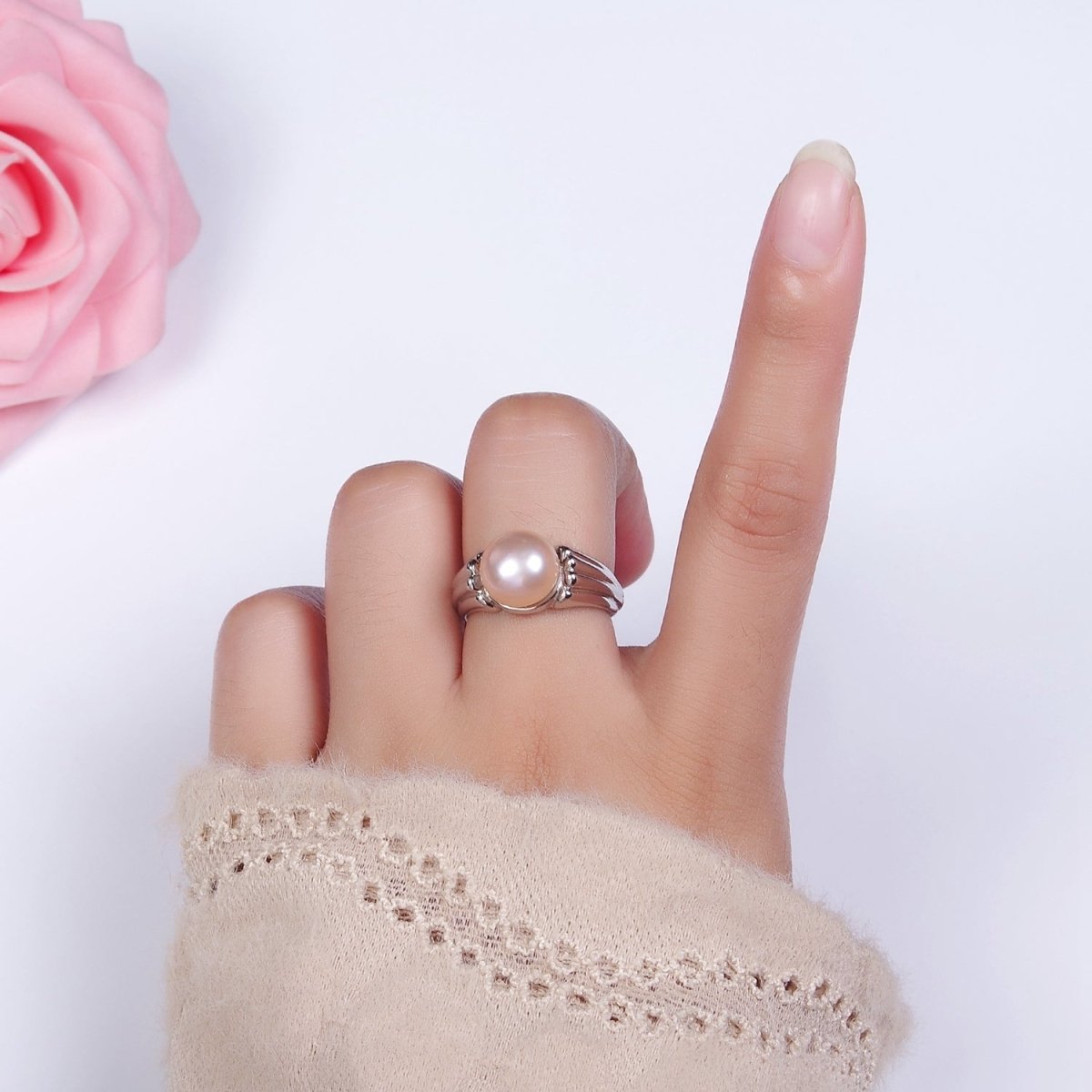 14K Gold plated White, Pink Pearl Multiple Band Ring in Gold & Silver | O1868 - O1871