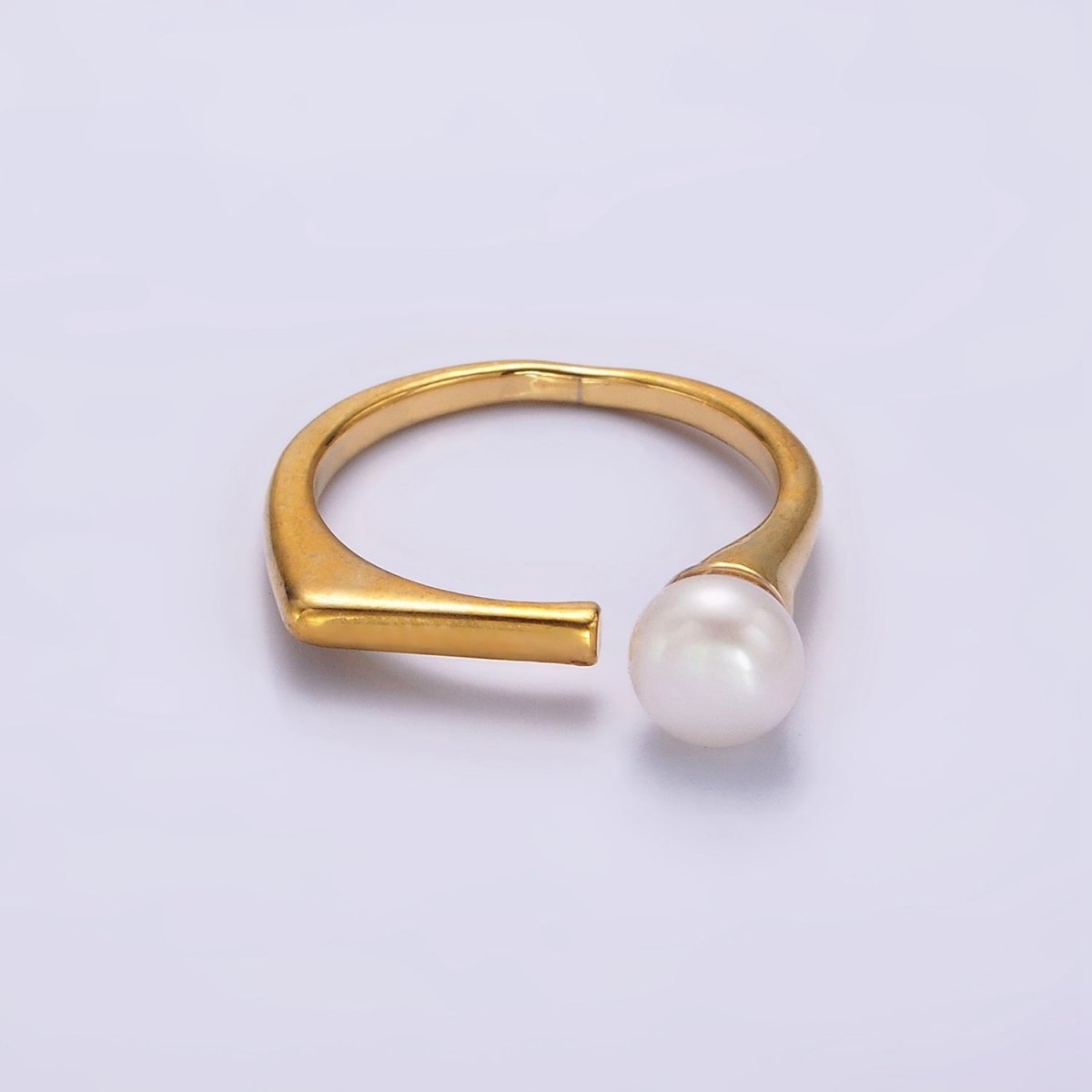 14K Gold plated White, Pink Pearl Open Wrap Flat Signet Ring in Gold & Silver | O648 - O651